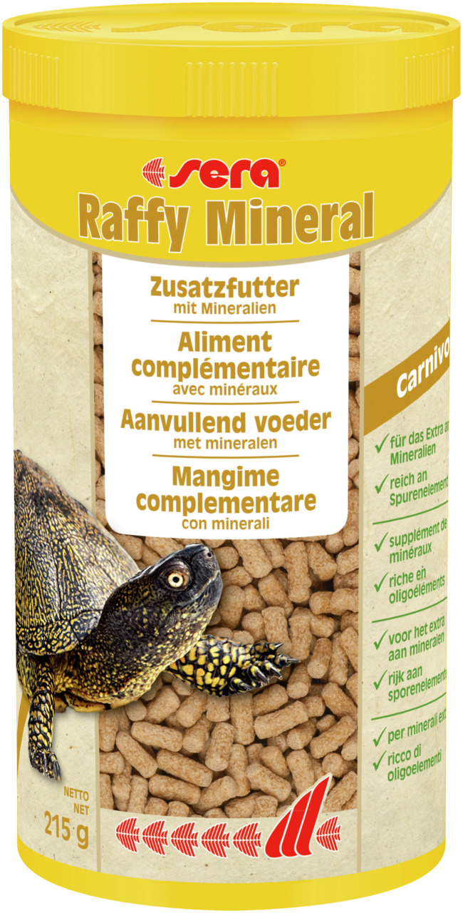 Sera Raffy Mineral, Zusatzfutter f. fleischfressende Reptilien (z. B. Schildkröten), 215 g, reich an Spurenelementen.