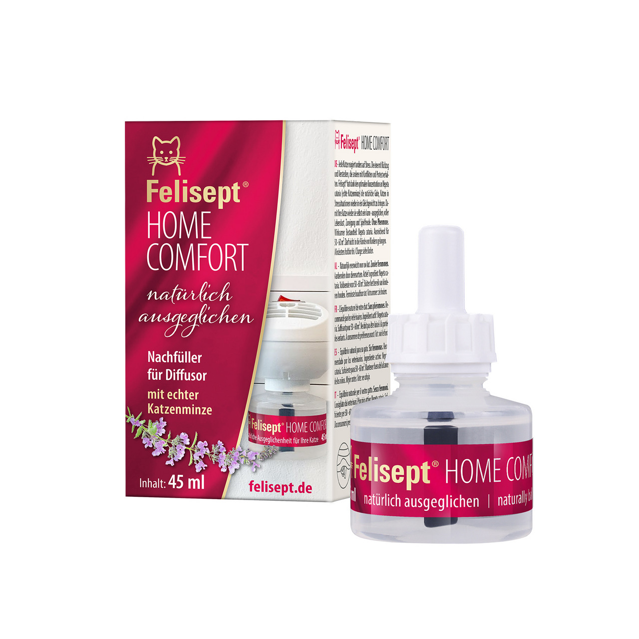 Felisept Home Comfort Nachfüller, Katzen, echte Katzenminze, beruhigend, 45 ml, natürlich ausgleichend, gegen Stress.