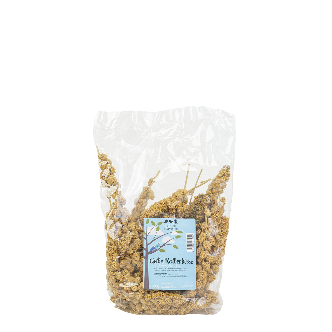 Lottis Piepmätze Kolbenhirse, 500 g, für Ziervögel (Wellensittiche, Kanarienvögel), natürliche Hirse, ideal als Ergänzungsfutter.