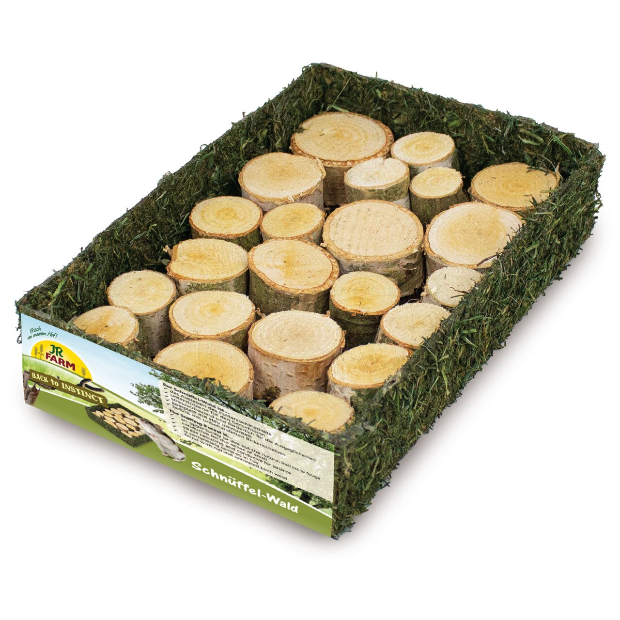 JR FARM Schnüffel-Wald für Kleintiere, Back to Instinct-Serie, natürlicher Spielspaß mit Holz und Gras, ca. 450 g.