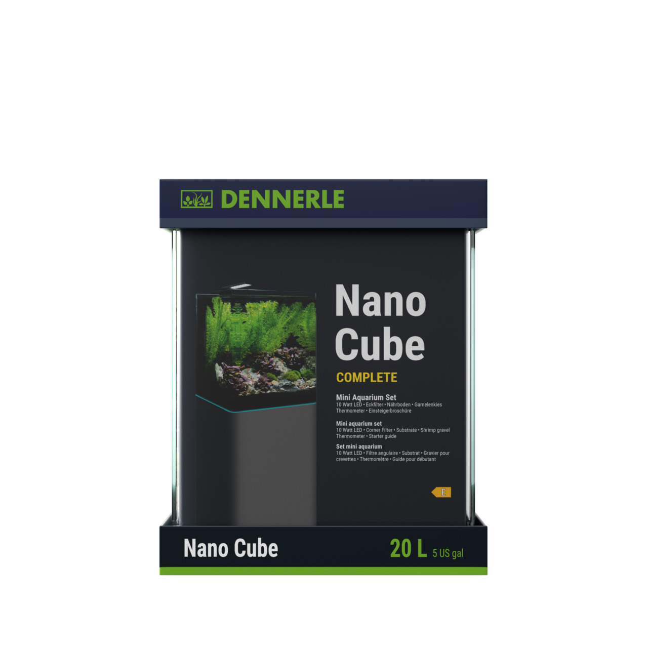 DENNERLE Nano Cube Complete: Mini-Aquarium-Set (20 L) für Garnelen & kleine Fische, inkl. LED (10 W), Filter, Substrat & Zubehör.