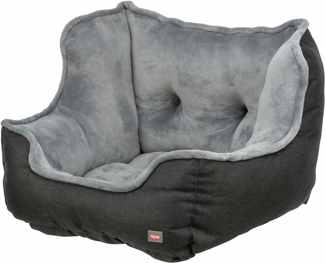 TRIXIE Kuschelbett für Hunde und Katzen, grau-schwarz, besonders weich und gemütlich, ideal für jeden Schlafbedarf.