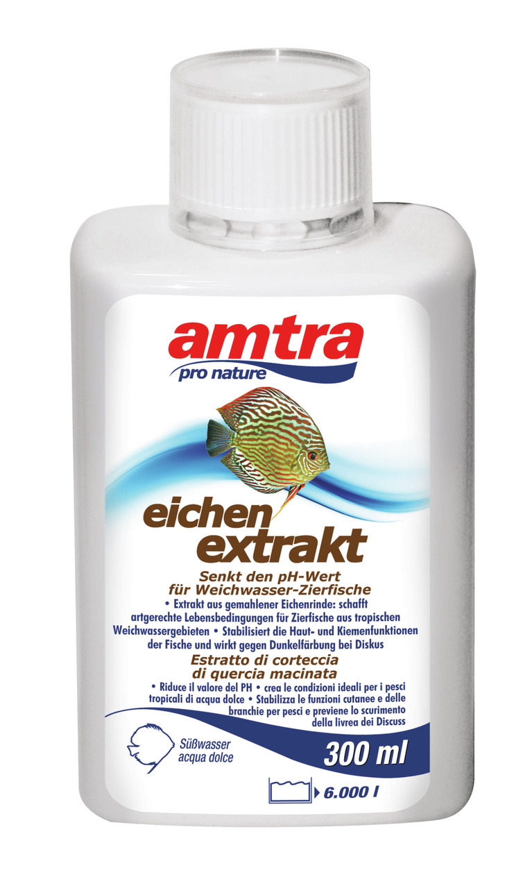 amtra pro nature Eichenextrakt, 300 ml, für Süßwasser-Zierfische (z. B. Diskus), senkt pH, stabilisiert Haut/Kiemen, für 6.000 l.
