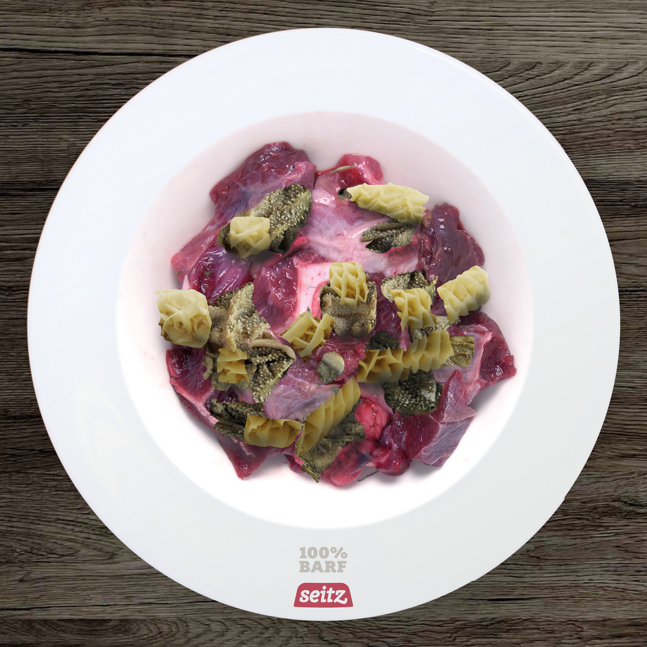 Seitz 100% BARF, Hundefutter, roh, Fleisch & grüner Pansen, mit Knochen, artgerecht, 125g, für Hunde.