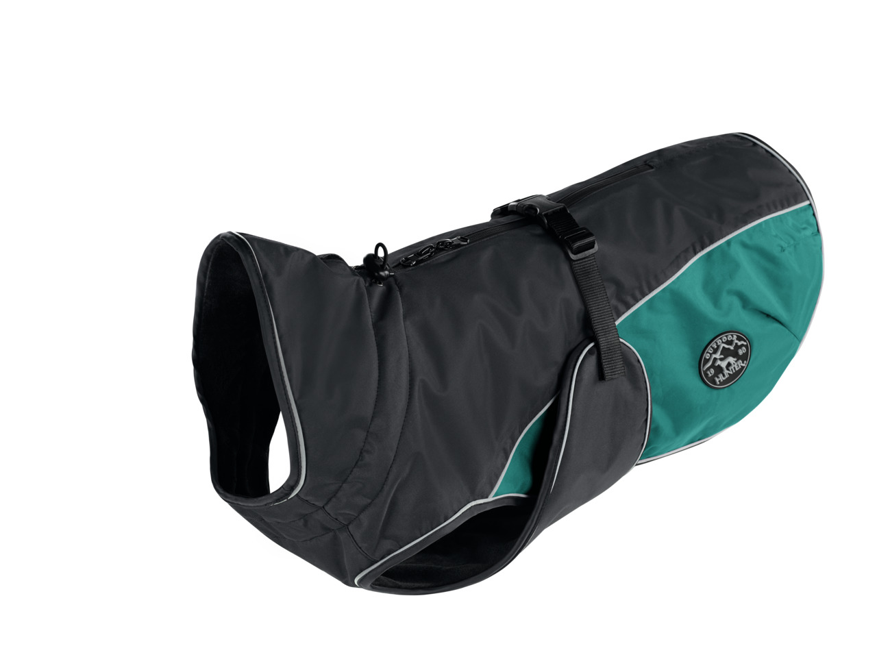 HUNTER Hundemantel Outdoor, für Hunde, Schwarz/Grün, reflektierend, Schutz vor Kälte/Nässe, verstellbar, hochwertig.