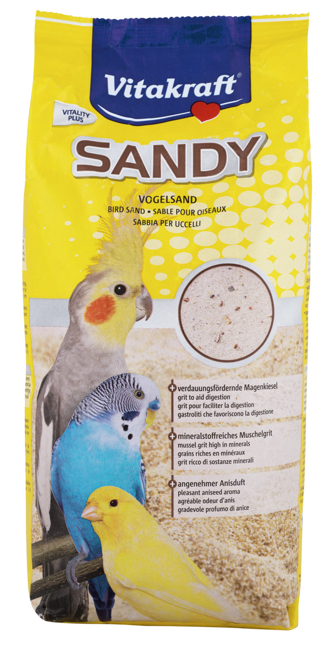 Vitakraft Sandy Vogelsand, 2,5 kg, für Ziervögel (Wellensittiche, Kanarienvögel), mit Magenkiesel, Muschelgrit & Anisduft.