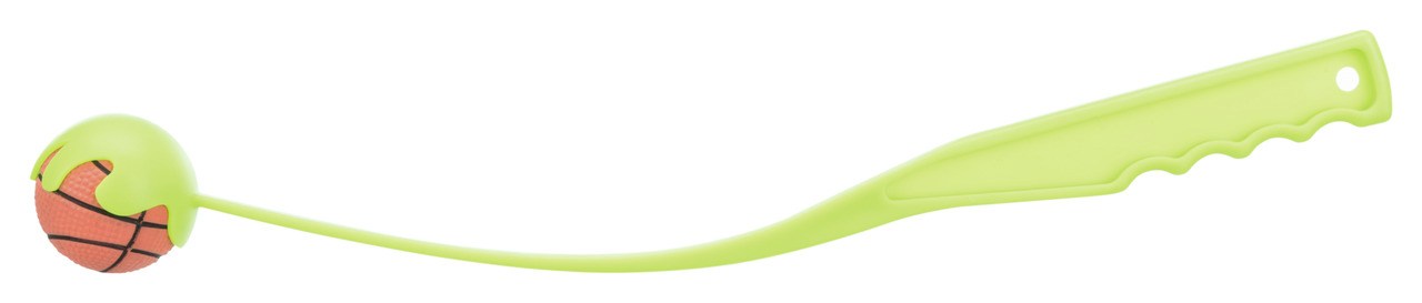 TRIXIE Ballwerfer f. Hunde, grün, inkl. oranger Ball (Basketballmuster), ergonomisch, ideal f. Apportierspiele im Freien.