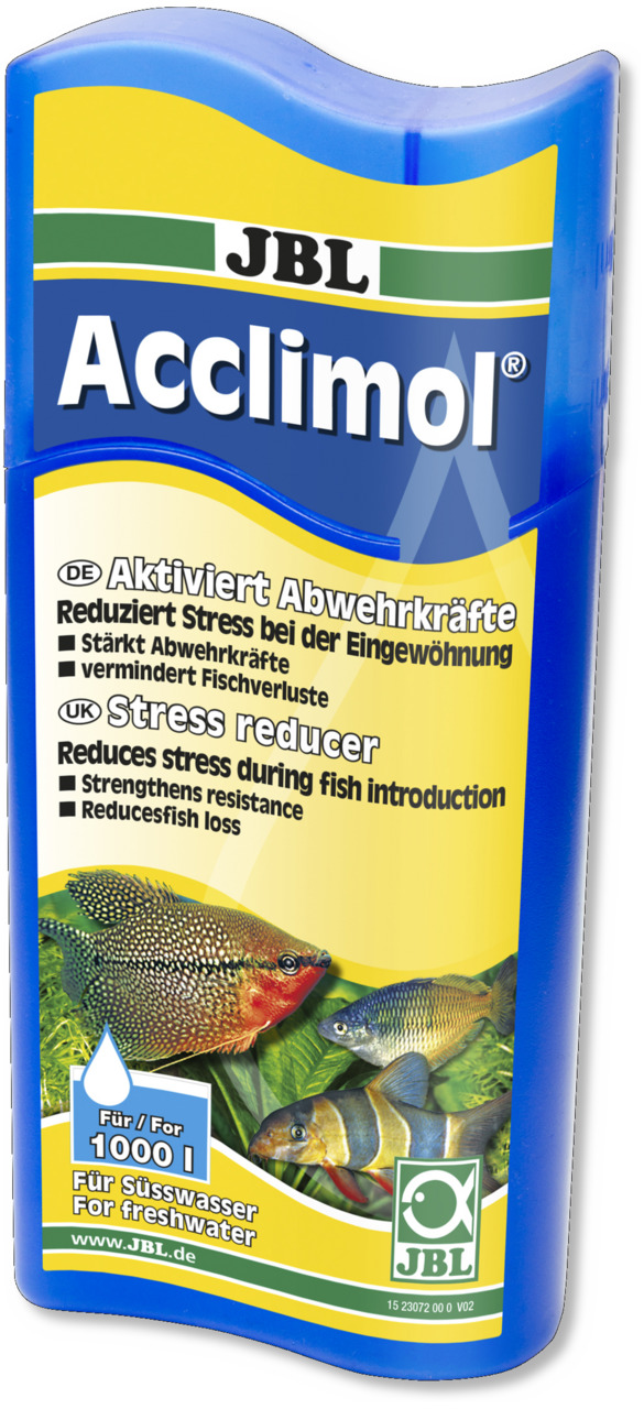 JBL Acclimol, Wasseraufbereiter f. Süßwasser-Aquarien, reduziert Stress, stärkt Abwehr, f. 1000 L, Zielgr.: Aquarienbesitzer.