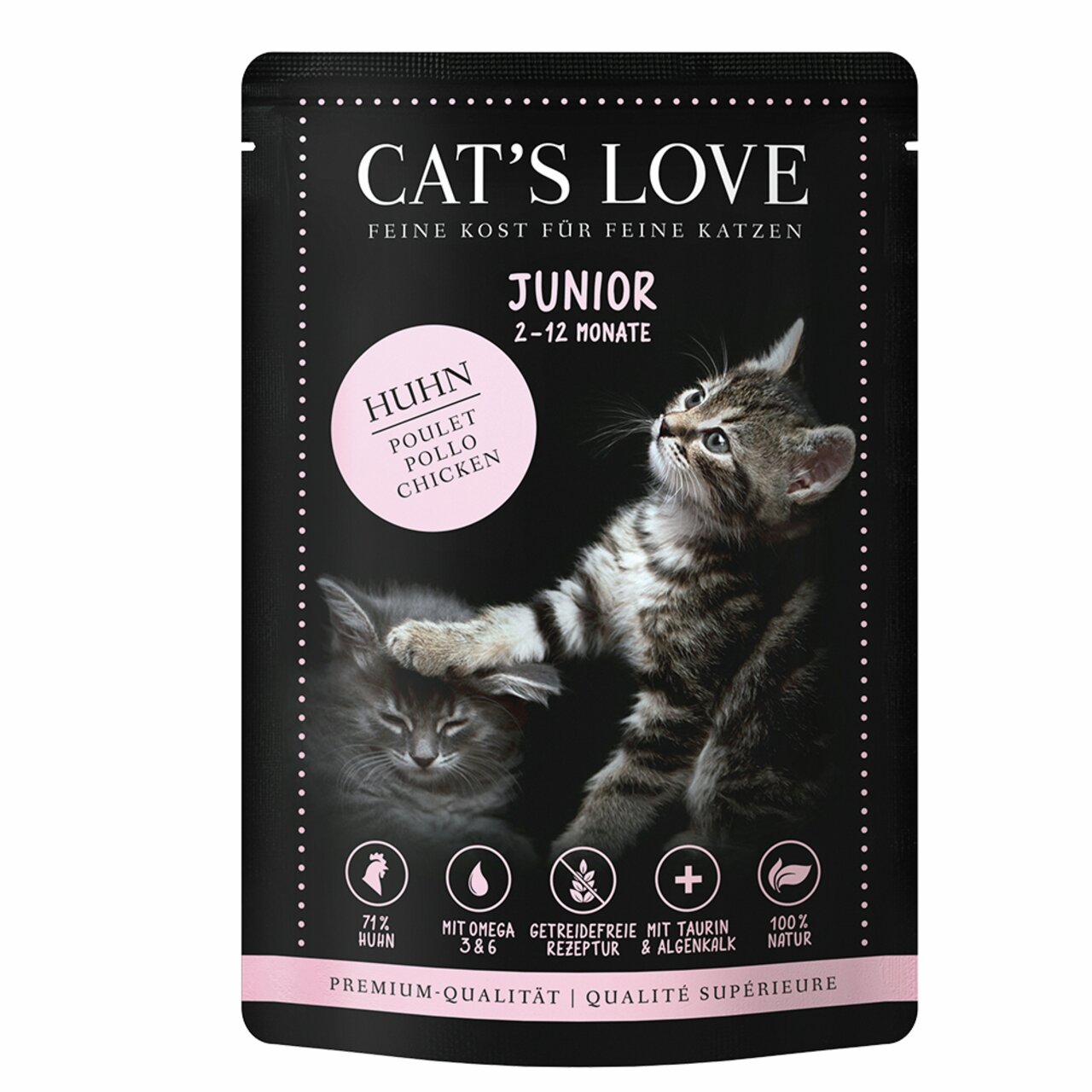 Cat's Love Junior Katzenfutter, 2-12 Monate, Huhn, 71 % Huhn, getreidefrei, mit Taurin, 100 % natürlich.