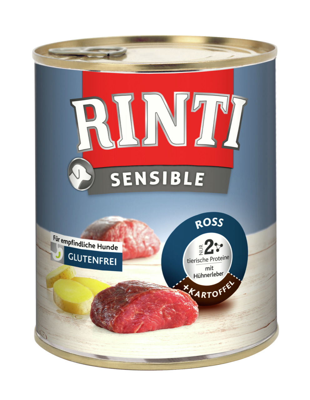 RINTI Sensible Hundefutter, Ross & Kartoffel, für empfindl. Hunde, glutenfrei, 2 Proteinquellen (Pferd/Hühnerleber), 400 g.