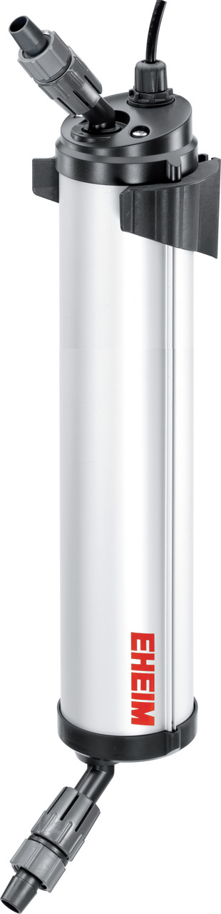 EHEIM reeflexUV 800: UV-Klärer für Süß-/Meerwasseraquarien, eliminiert Keime & Algensporen, 800 l/h, silbern, zylindrisch.