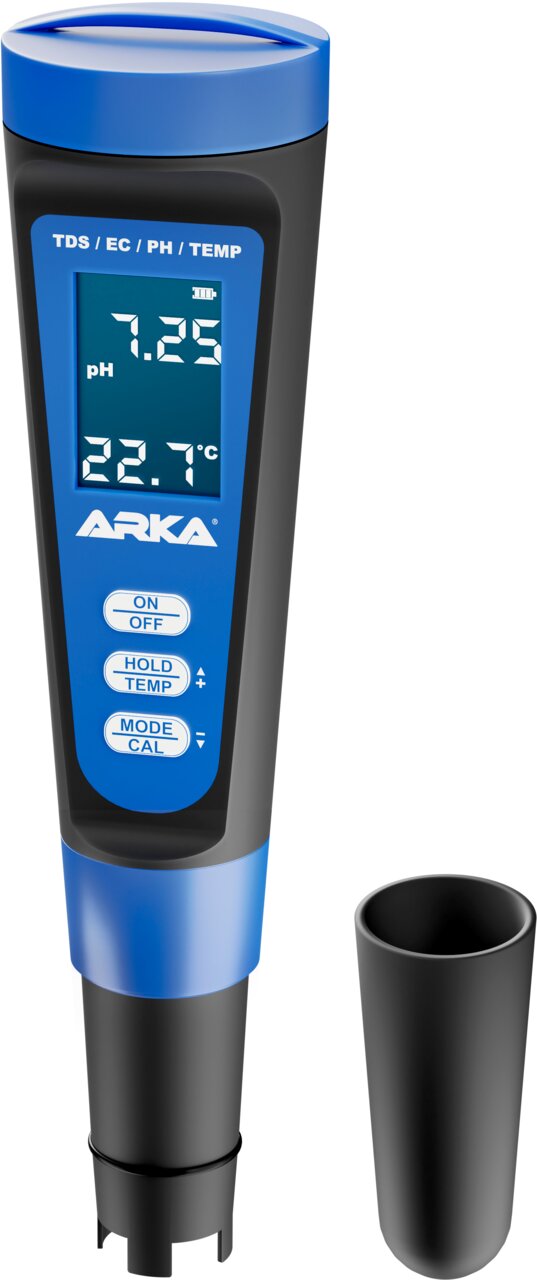 ARKA digitales Wasseranalysegerät misst TDS, EC, pH und Temperatur