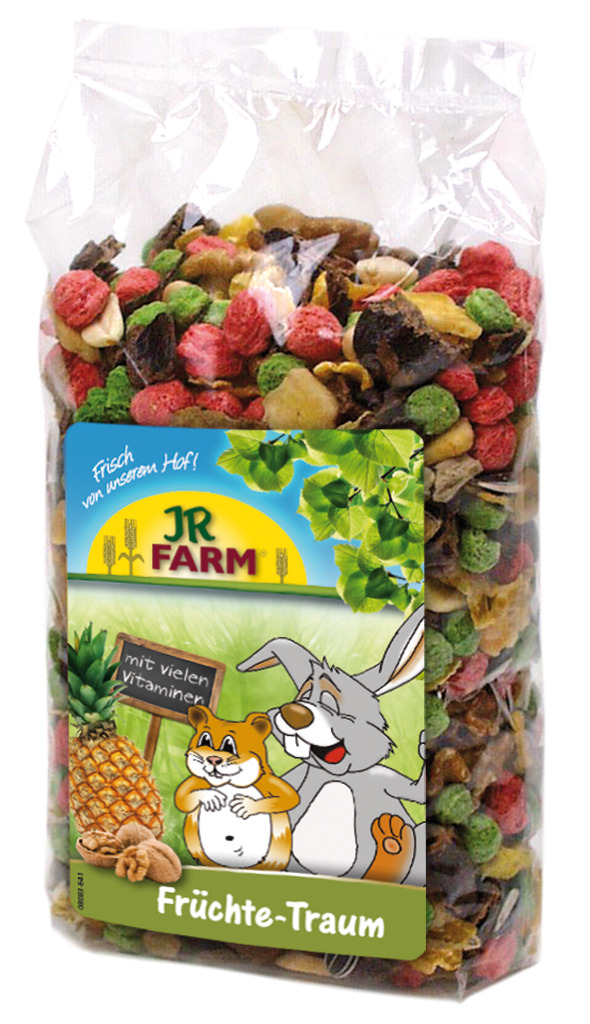 JR FARM Früchte-Traum, für Kleintiere (Kaninchen, Hamster), Früchte & Nüsse, „mit vielen Vitaminen“, 125 g.