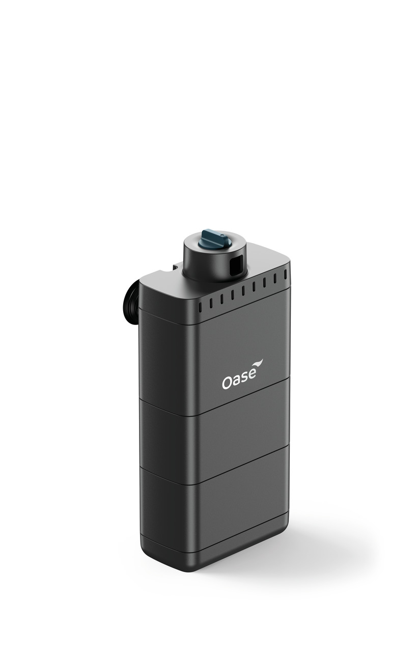 Oase BioCompact 25 Innenfilter, für Aquarien bis 25L, platzsparend & effizient, modernes Design, blauer Regler zur Durchflusssteuerung.