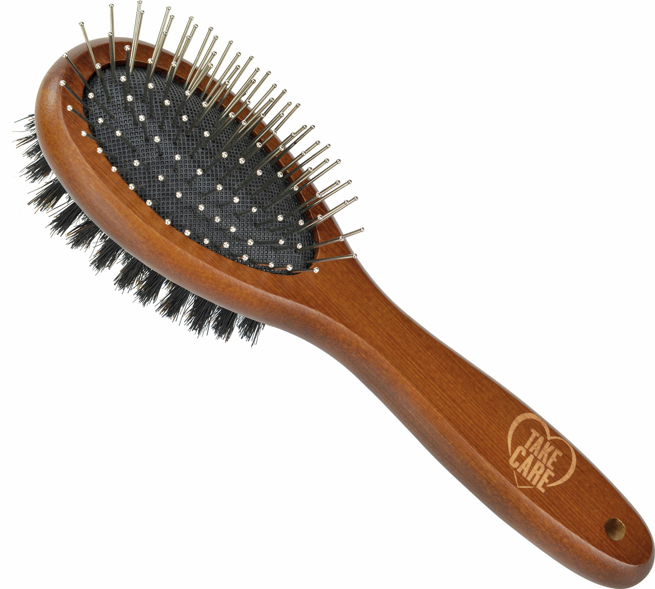 Tierbürste "Take Care" für Hunde & Katzen, ergonom. Holzgriff, Metallstifte mit Kunststoffnoppen, weiche Borsten, Fellpflege.