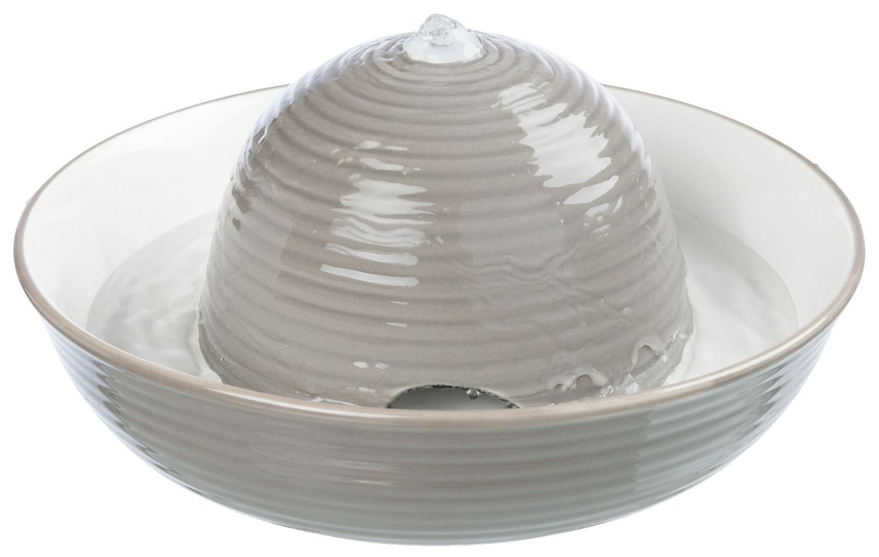 TRIXIE Keramik-Trinkbrunnen Vital Flow, Katzen & kl. Hunde, Grau-Weiß, 1L, frisches zirkulierendes Wasser, modernes Design.