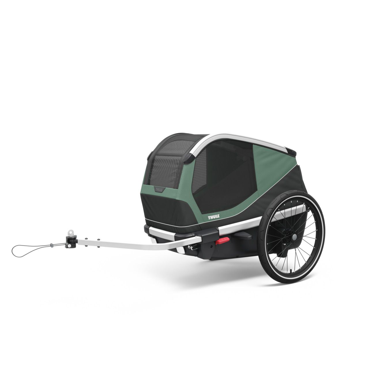Thule Courier Fahrradanhänger, Grün/Schwarz, für Haustiere/Kinder, belüftet, komfortabel, robust, ideal für aktive Familien, große Räder.