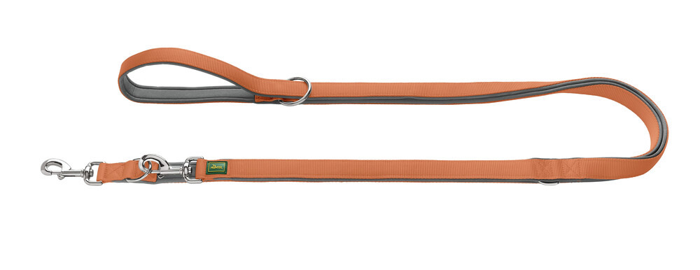 HUNTER Führleine für Hunde, Orange mit grauen Akzenten, rob. Material, stabiler Karabiner, gepolst. Griff, ideal für Spaziergänge.