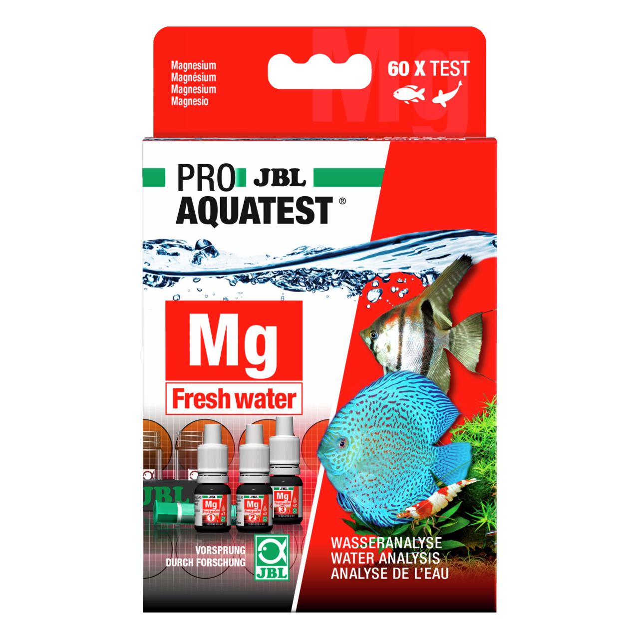 JBL ProAquaTest Mg Freshwater, Wassertest-Set f. Süßwasseraquarien, 60 Tests, Zielgr.: Aquarienbesitzer, Slogan: "Vorsprung durch Forschung".