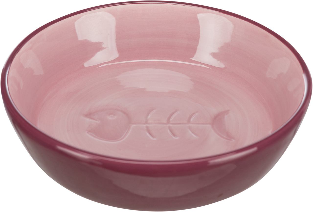 TRIXIE Keramik-Futternapf für Katzen, rosa, Fischgrätenmotiv, 0,3L, für Nass-/Trockenfutter, rutschfest, leicht zu reinigen.