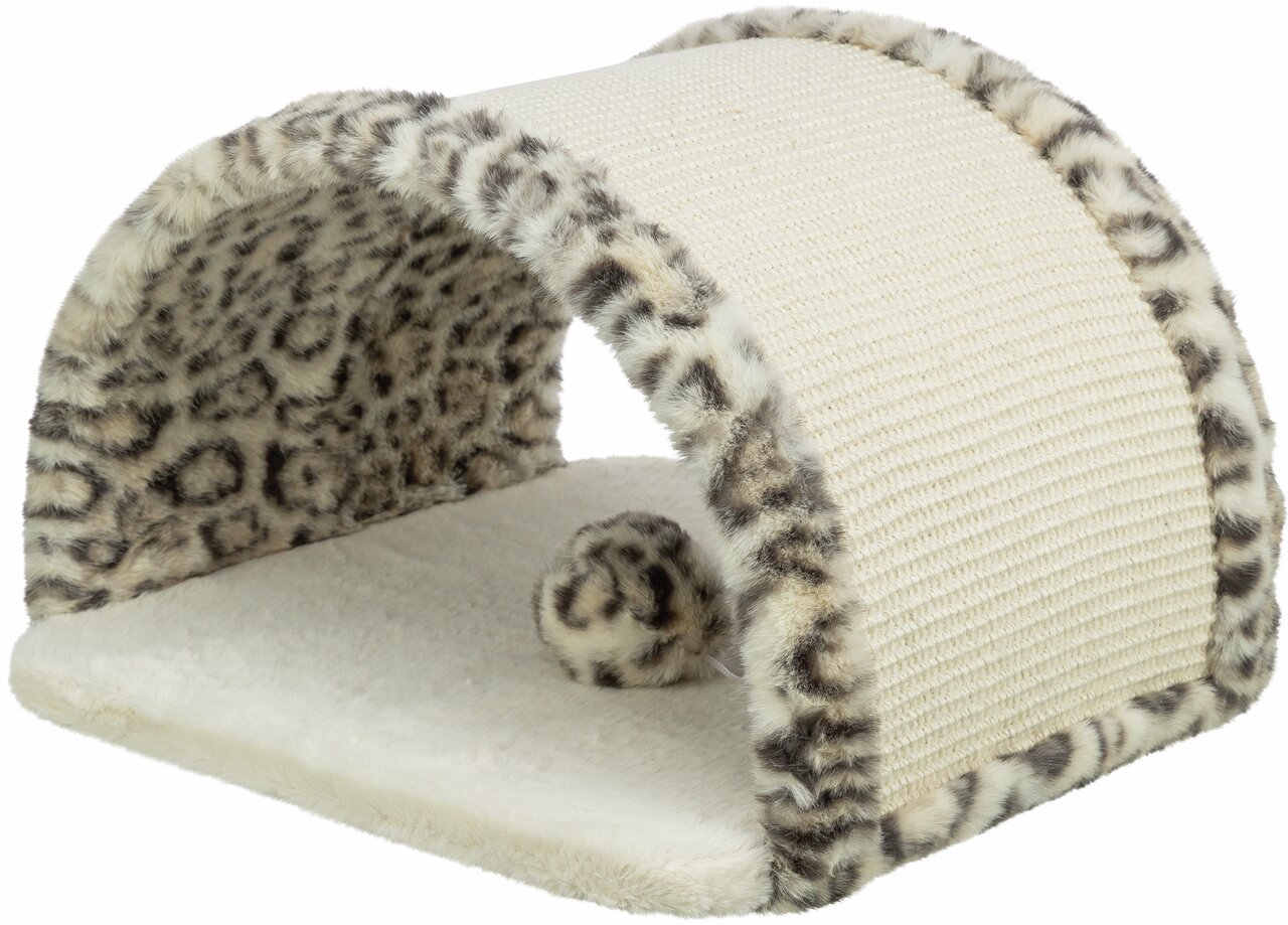Kratzbrücke TRIXIE für Katzen mit Kratzfläche aus Sisal, Leopardenmuster und Plüschball. Perfekt zum Spielen und Kratzen.