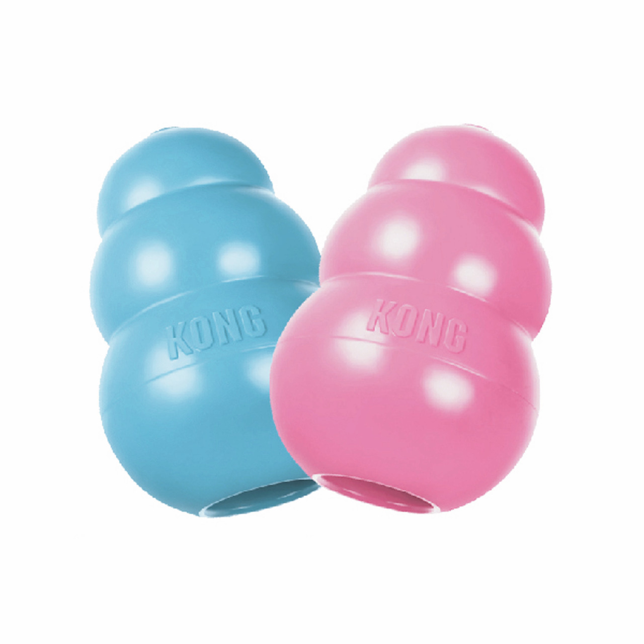 KONG Welpenspielzeug, 2 Stk., Blau/Rosa, für junge Hunde, robust & kaubeständig, fördert gesunde Zähne, ideal für zahnende Welpen.