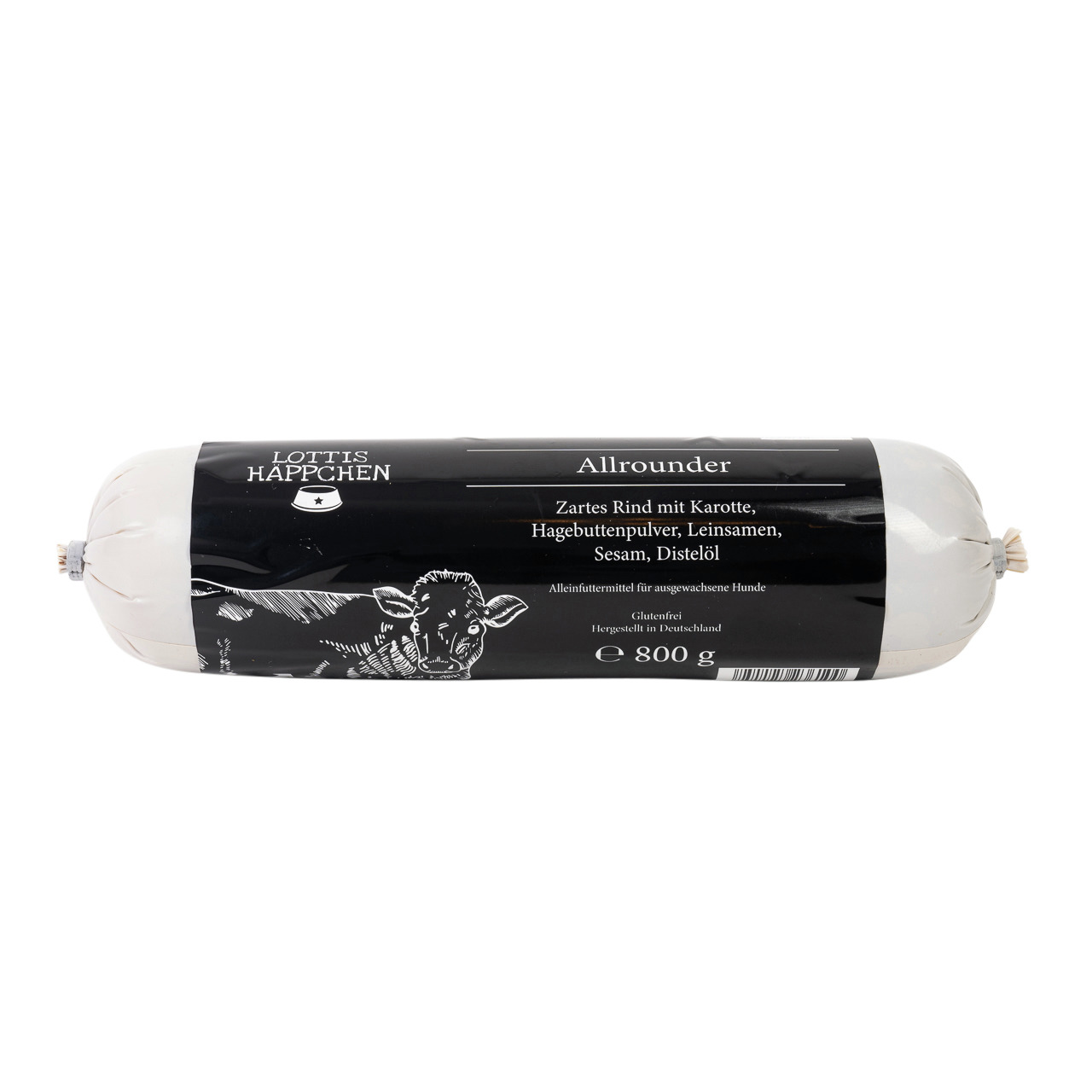 Lottis Häppchen Allrounder, Hundefutter f. ausgew. Hunde, Rind+Karotten, glutenfrei, 800 g, hergestellt in Deutschland.