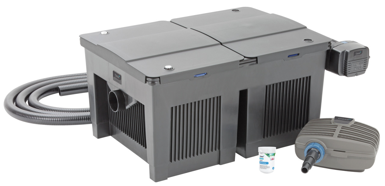 Oase BioSmart Set 24000, Teichfilter f. Gartenteiche bis 24.000 L, inkl. Pumpe, UV-Klärer & Schlauch, sorgt f. klares Wasser.