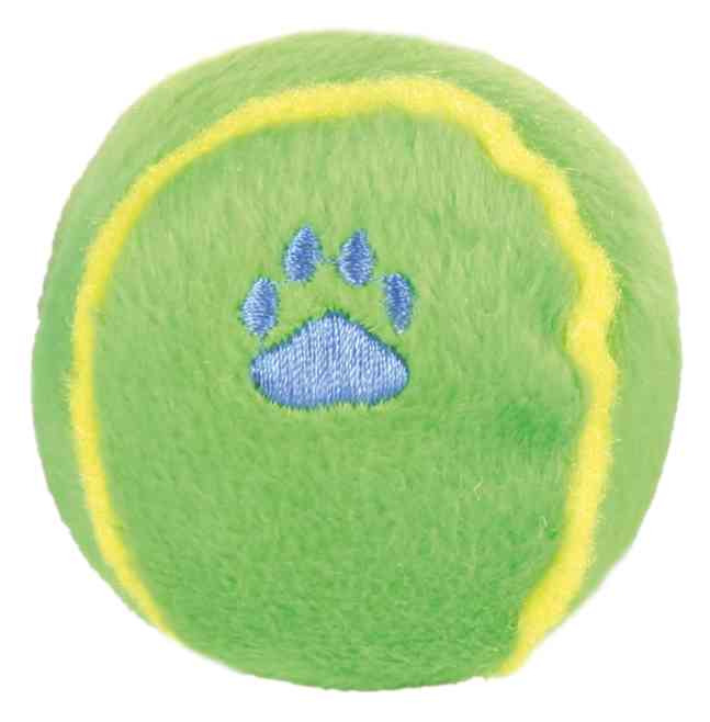 TRIXIE Hundespielball, grün-gelb mit blauer Pfotenstickerei, zahnfreundl. Material, für Hunde, ideal für Apportierspiele.