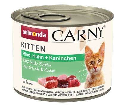 Sparpaket 6 x 200 g Animonda Carny Kitten Rind, Huhn + Kaninchen Katzen Nassfutter