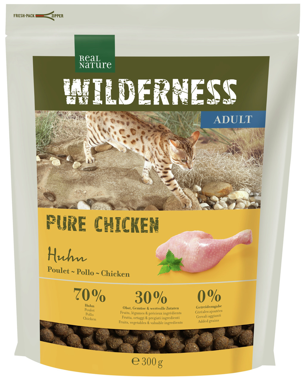 REAL NATURE WILDERNESS PURE CHICKEN, Katzenfutter f. erwachsene Katzen, Huhn, 70 % Huhn, 0 % Getreide, 300 g.