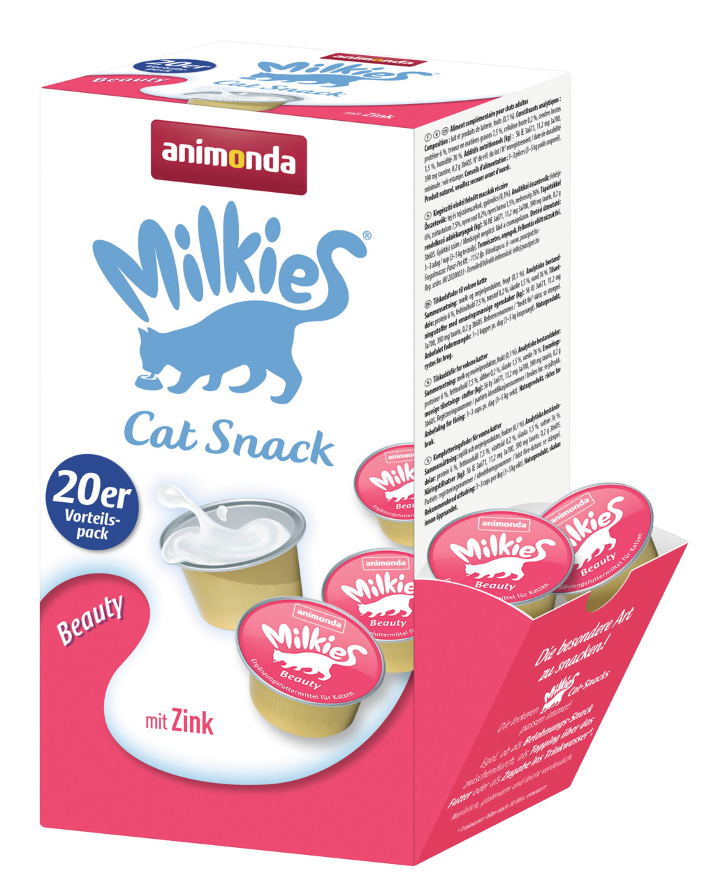 animonda Milkies Cat Snack Beauty, Katzen, Beauty mit Zink, Haut-/Fellgesundheit, 20er-Vorteilspack, Portionsbecher.