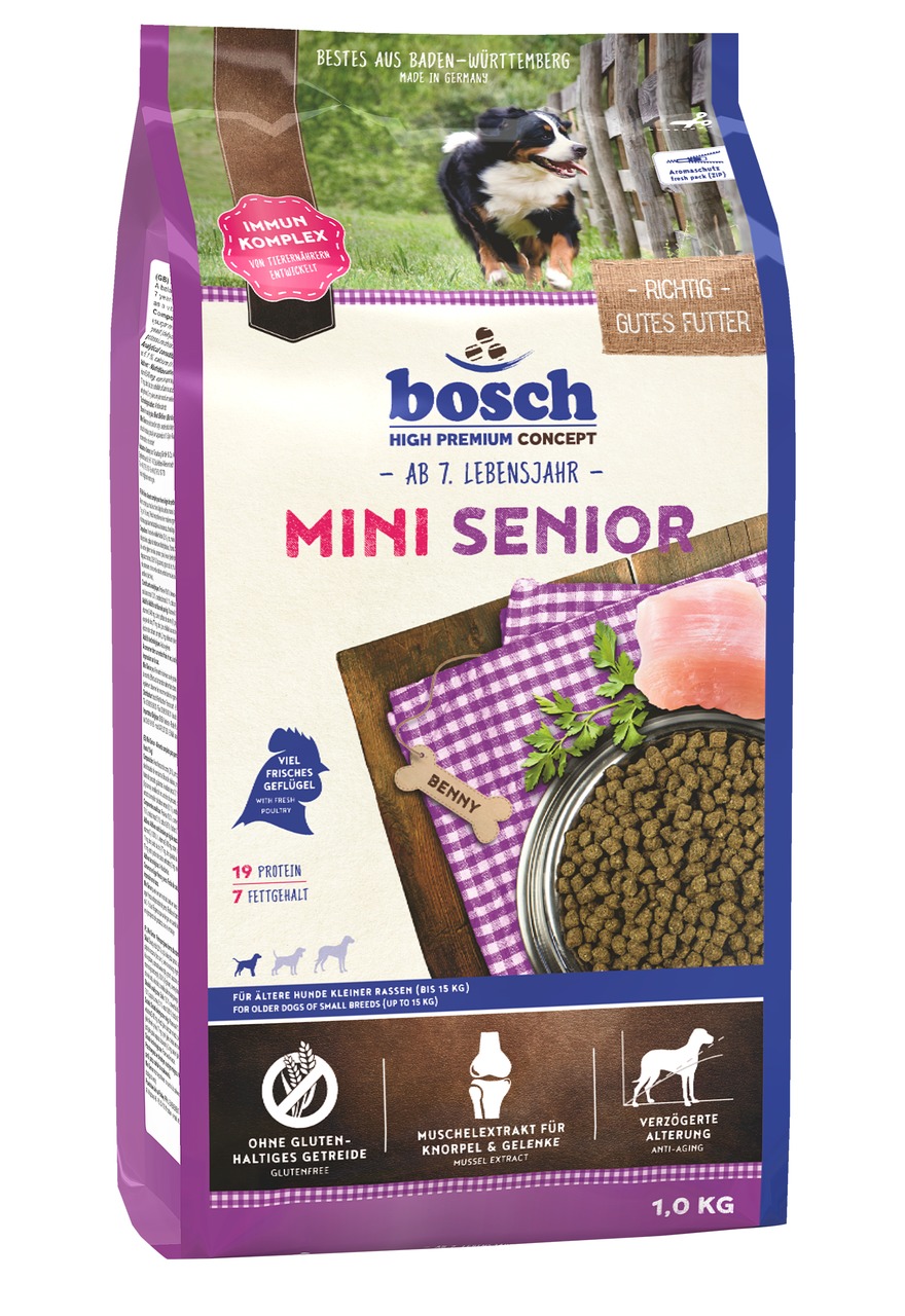 Sparpaket 2 x 1 kg Bosch Mini Senior Hunde Trockenfutter