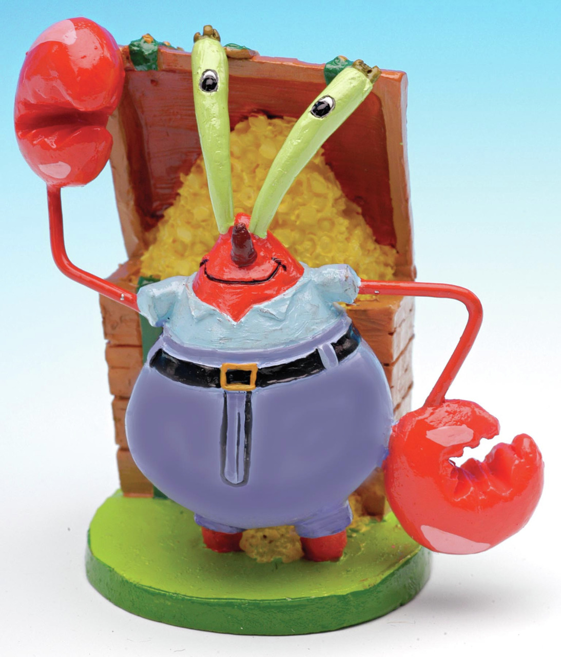 Penn-Plax Mr. Krabs Figur, robustes Material, für Aquarien-Sammler, zeigt Mr. Krabs mit Schatztruhe, farbenfroh, ca. 125 Zeichen.