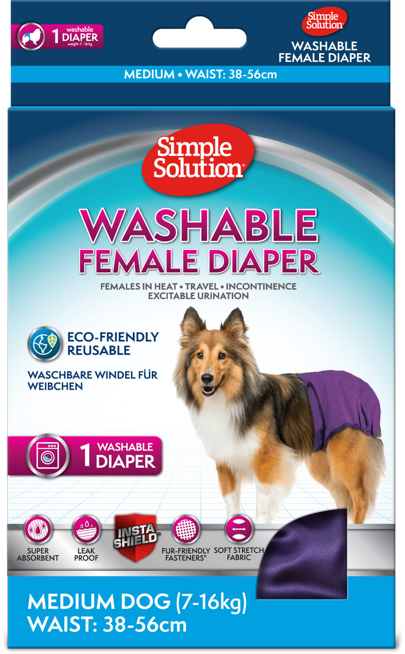 Simple Solution Washable Female Diaper, mittelgroße Hündinnen (7-16 kg, 38-56 cm), lila, saugstark, auslaufsicher, waschbar, umweltfreundlich.