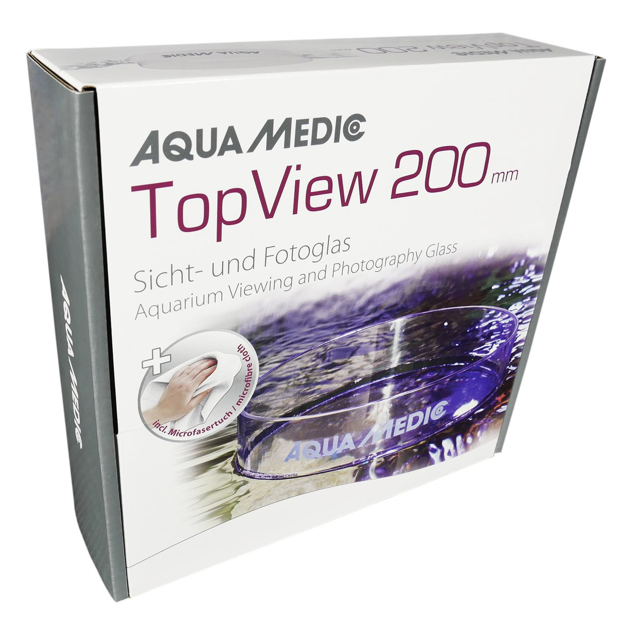 AQUA MEDIC TopView 200 mm, Sicht--Fotoglas f. Aquarien, klare Sicht-Fotos durch Wasseroberfl., inkl. Mikrofasertuch.