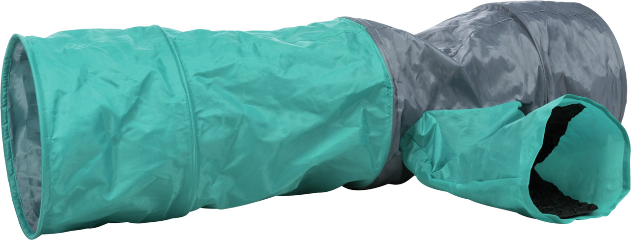 TRIXIE Katzentunnel, türkis-grau, für Katzen, Spiel-/Versteckmöglichkeit, Nylon, ca. 115 cm lang, Ø 30 cm, ideal für aktive Katzen.