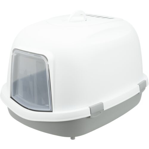 TRIXIE Katzentoilette Berto Top, für Katzen, Weiß/Grau, mit Schwingtür & Griff, bietet Privatsphäre, reduziert Gerüche.