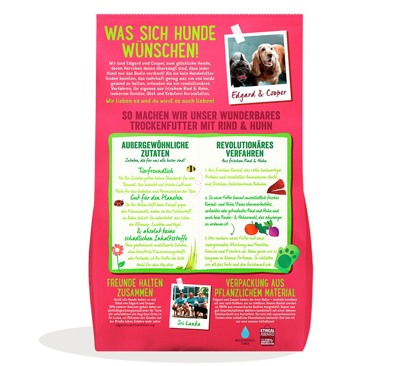 Edgard & Cooper Trockenfutter für Hunde, Rind & Huhn, hochwertige Zutaten, tierfreundl. Herstellung, nachhaltige Verpackung.