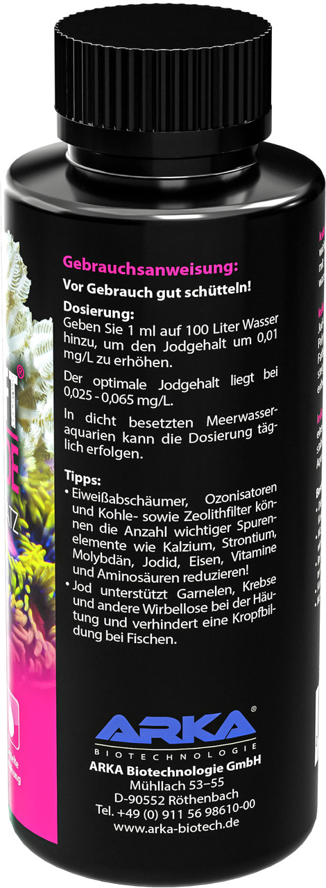 ARKA MICROBE-LIFT Jod, Ergänzungsmittel für Meerwasseraquarien (Garnelen, Krebse, Fische), mit Dosieranleitung, 125 ml.