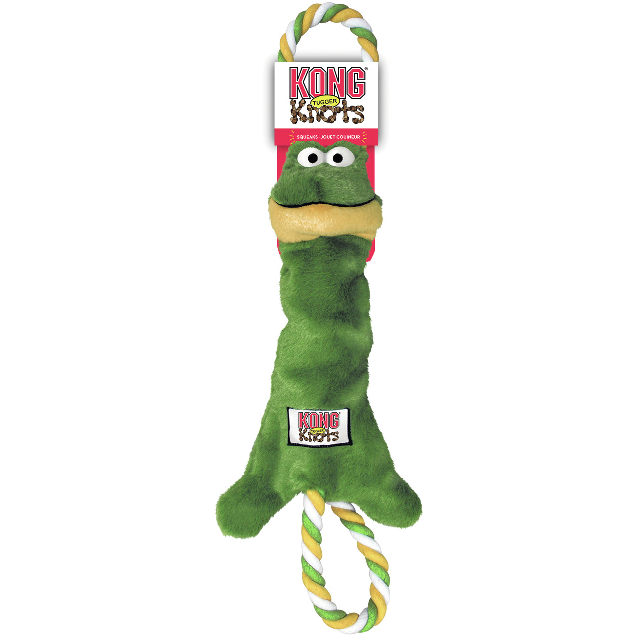 Hundespielzeug KONG Tugger Knots, grün, Plüschtier mit Seilknoten, für Hunde, interaktiver Spielspaß, robust, fördert Kauen & Ziehen.