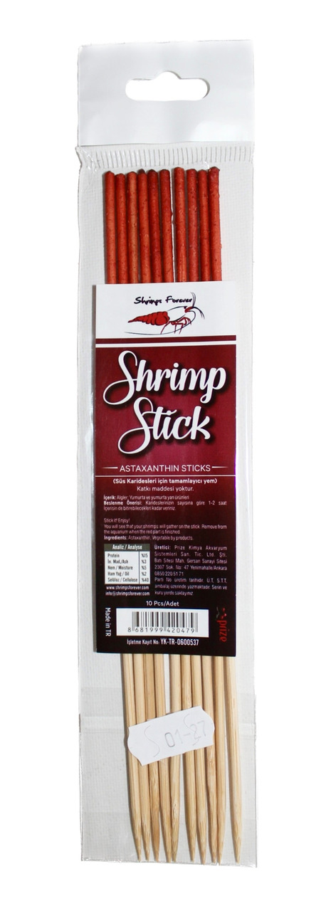 Shrimp Forever Shrimp Stick Astaxanthin, Garnelenfutter, fördert Farbintensität, 10 Sticks, transparente Kunststoffverpackung.