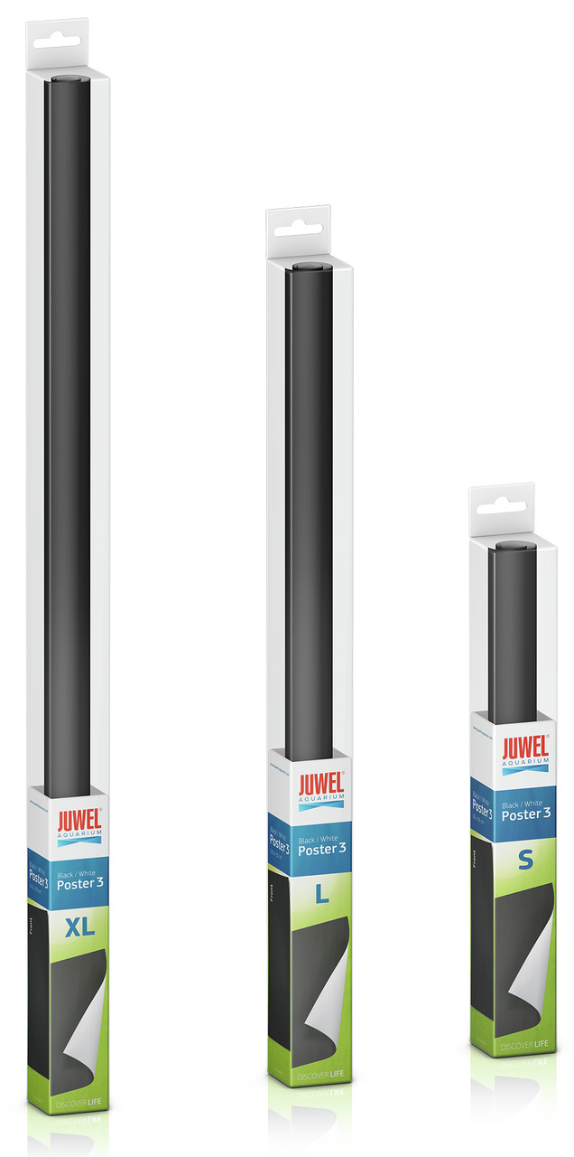 JUWEL Aquarium Poster 3, Rückwandfolie für Aquarien, schwarz-weiß, Größen XL/L/S, rechteckige Verpackung mit Sichtfenster.