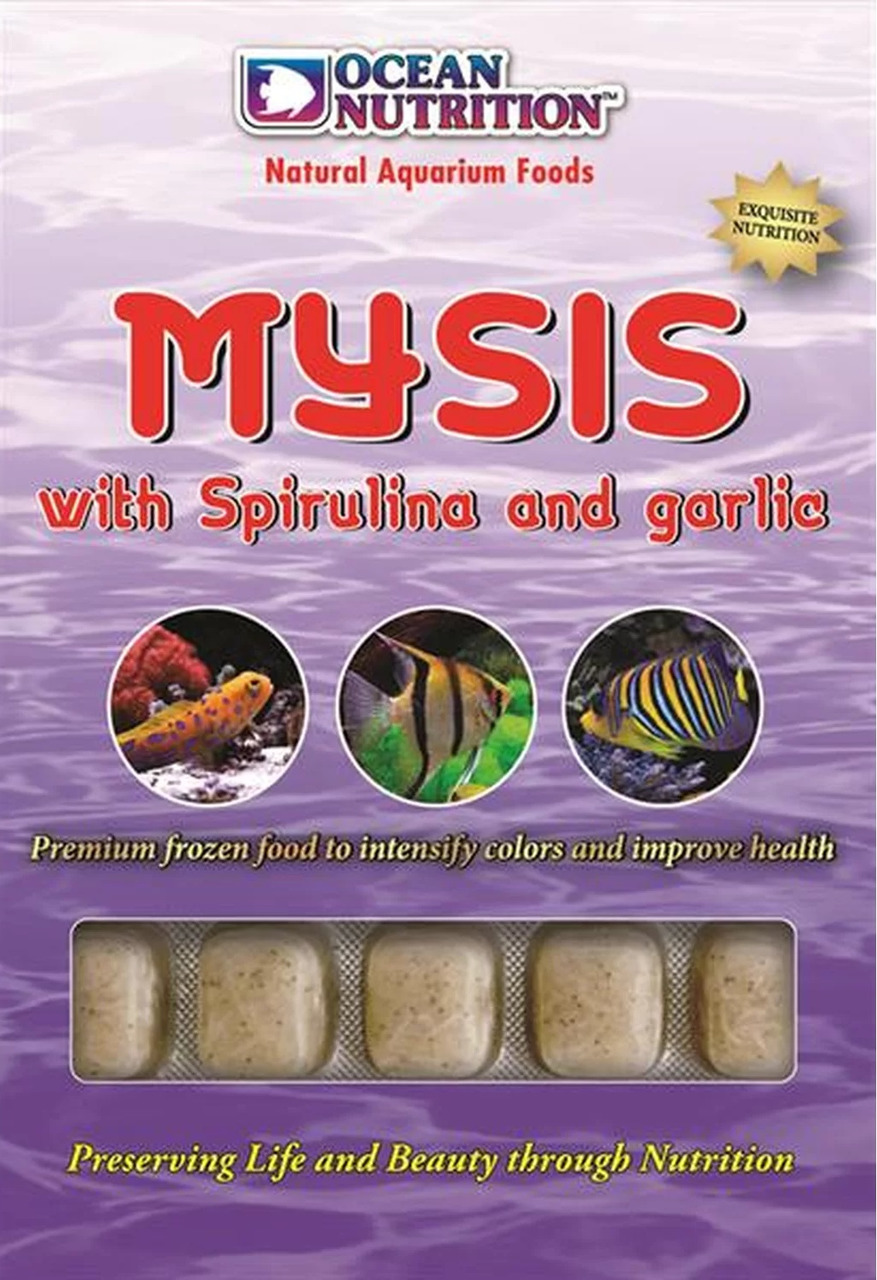 Ocean Nutrition Mysis m. Spirulina & Knoblauch, Frostfutter f. Zierfische, fördert Farben & Gesundheit, Blisterportionen.