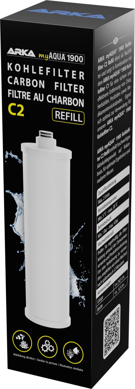 ARKA myAQUA 1900 Kohlefilter C2 Refill für Umkehrosmoseanlage, Carbon Filter Ersatzkartusche, 1 Stück.