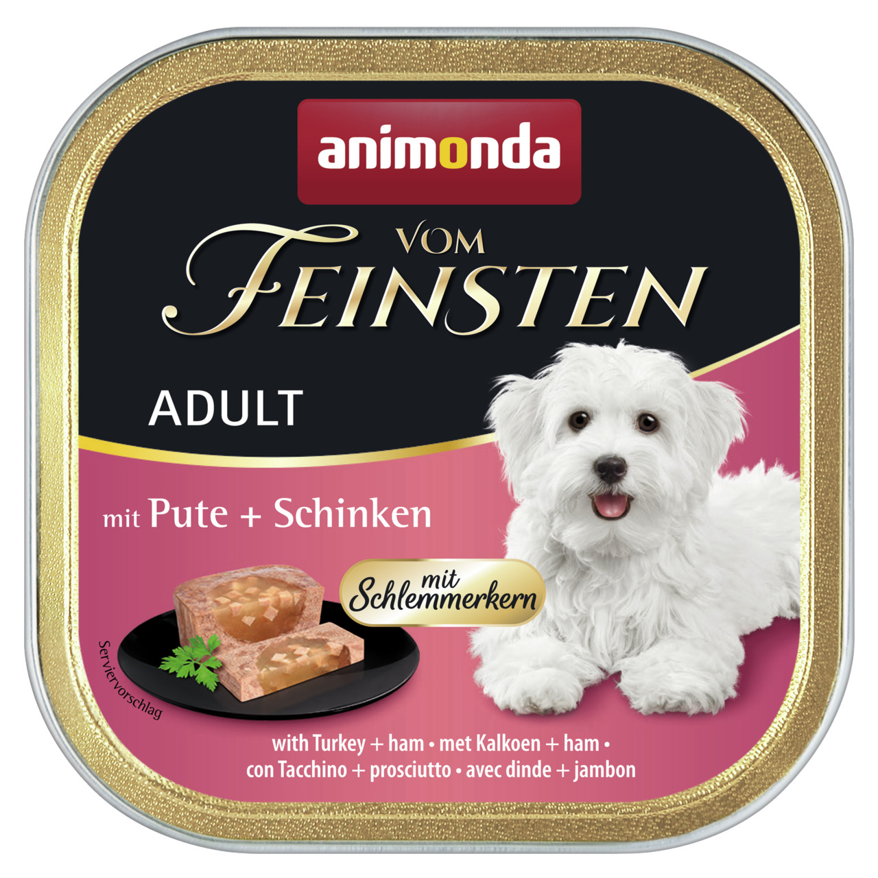 Animonda vom Feinsten Adult mit Pute & Schinken mit Schlemmerkern Hunde Nassfutter 150 g