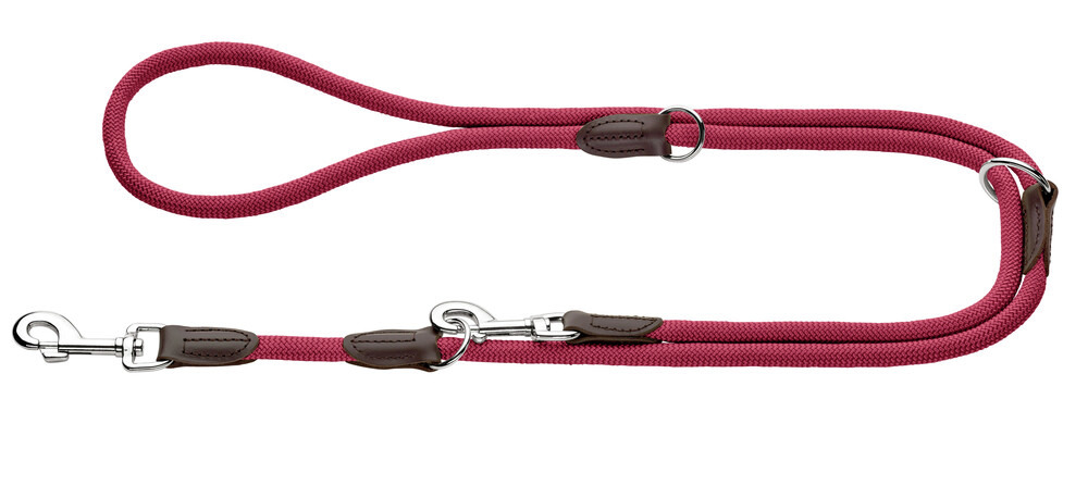 HUNTER Führleine Freestyle, Rot, Nylon, Lederapplikationen, Metallkarabiner, verstellbar, für Hunde aller Größen, flexibel, robust.