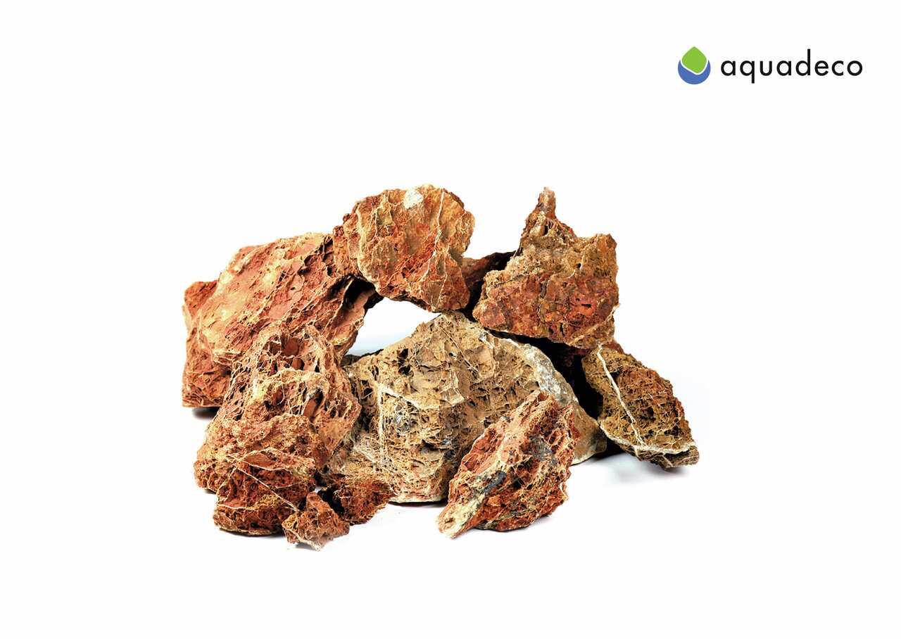Aquadeco Gesteinsbrocken, für Aquarien, rötlich-braun, mit weißen Adern, rau, naturnah, variabel in Form/Größe, ideal für Aquaristik.
