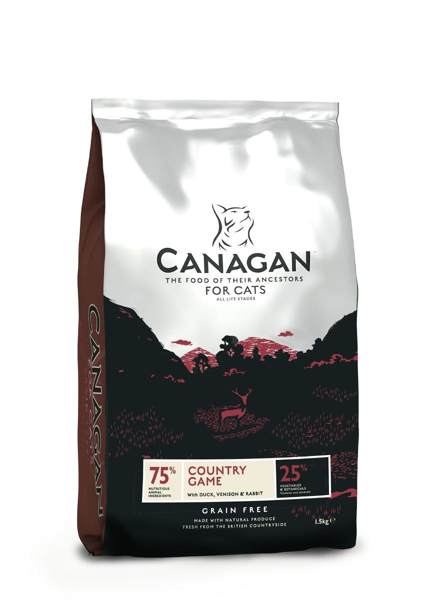 Canagan Country Game Katzenfutter, 1,5 kg, für alle Lebensphasen, getreidefrei, 75 % Ente-Wild-Kaninchen, 25 % Gemüse-Kräuter.