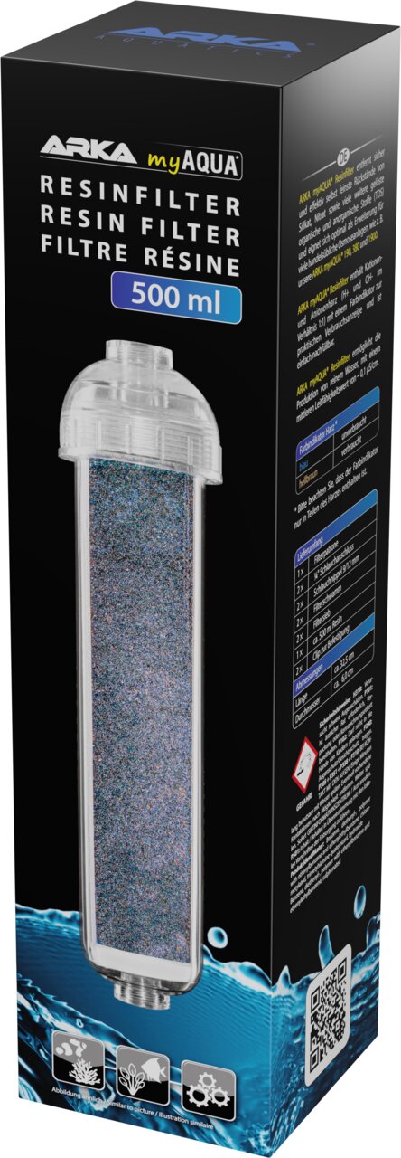 ARKA myAQUA Resin Filter 500 ml Harzfilter für Aquarienwasser, Zielgruppe Aquaristik, entfernt Silikat und Nitrat.
